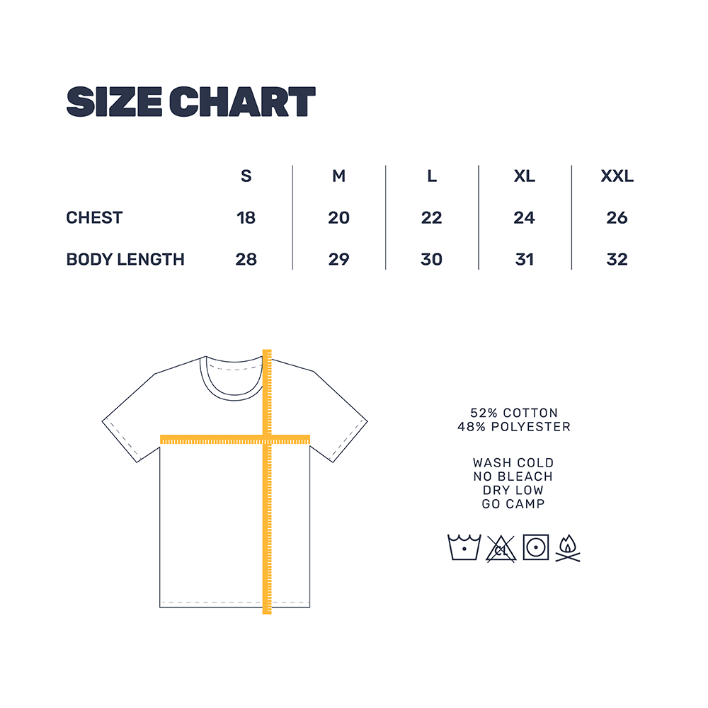 CampLife Gear Shop T-shirt Size Chart