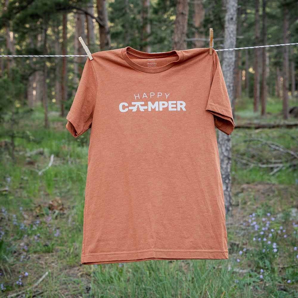 Orange Cotton Polyester Graphic Camping T-shirt