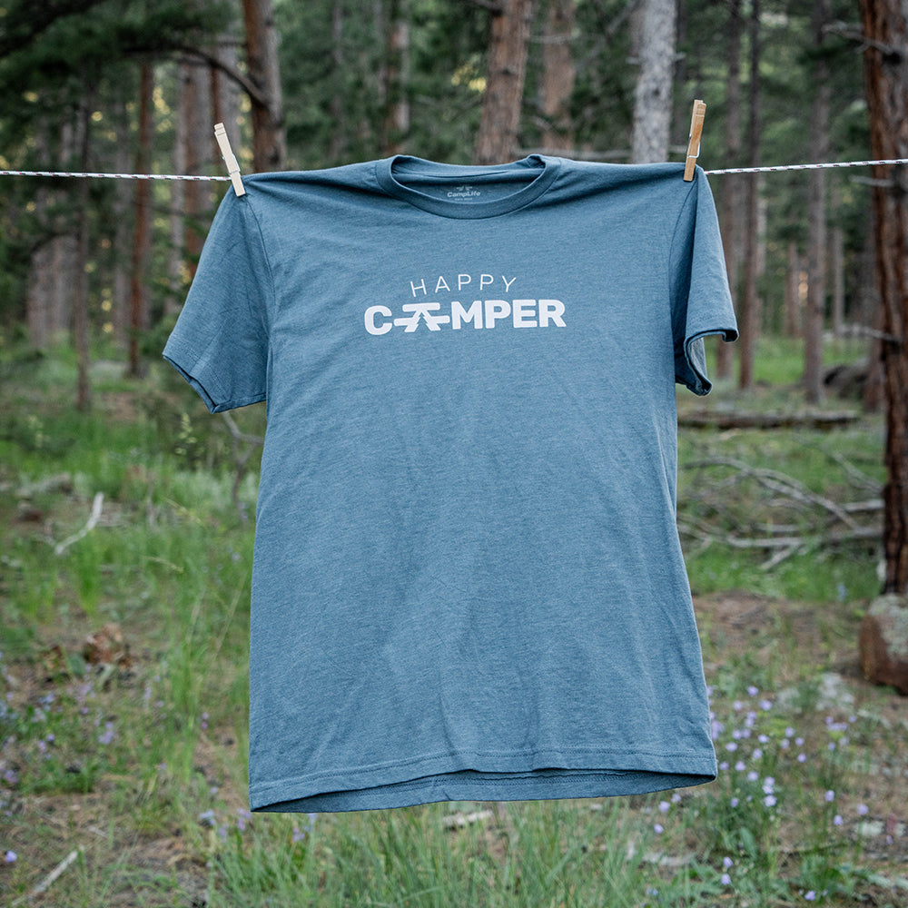 Slate Blue Cotton Polyester Graphic Camping T-shirt