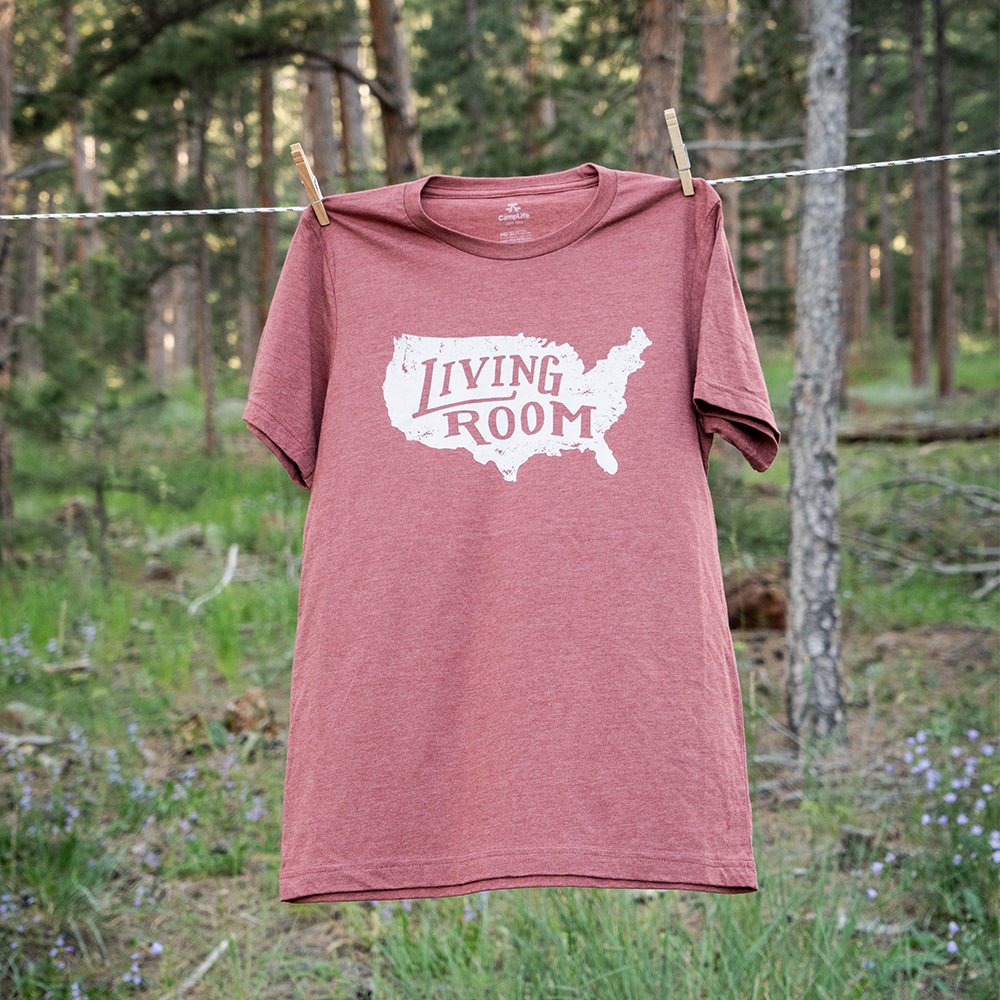 Clay Red Cotton Polyester Graphic Camping T-shirt