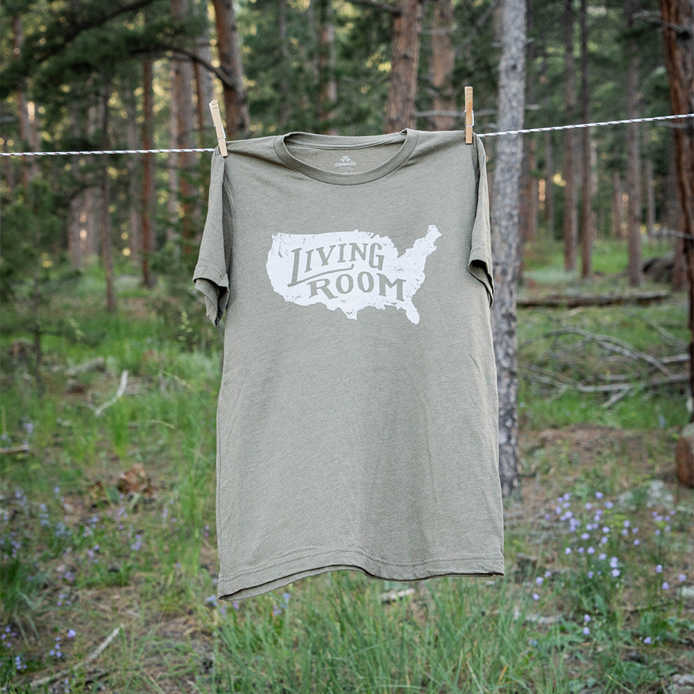 Olive Green Cotton Polyester Graphic Camping T-shirt