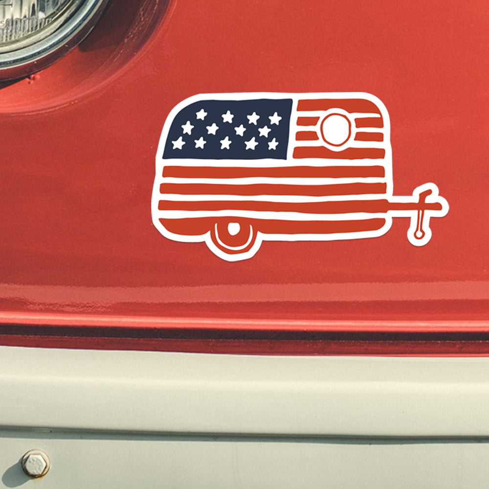 Patriotic Camping Trailer Sticker for Indoor or Outdoor Use