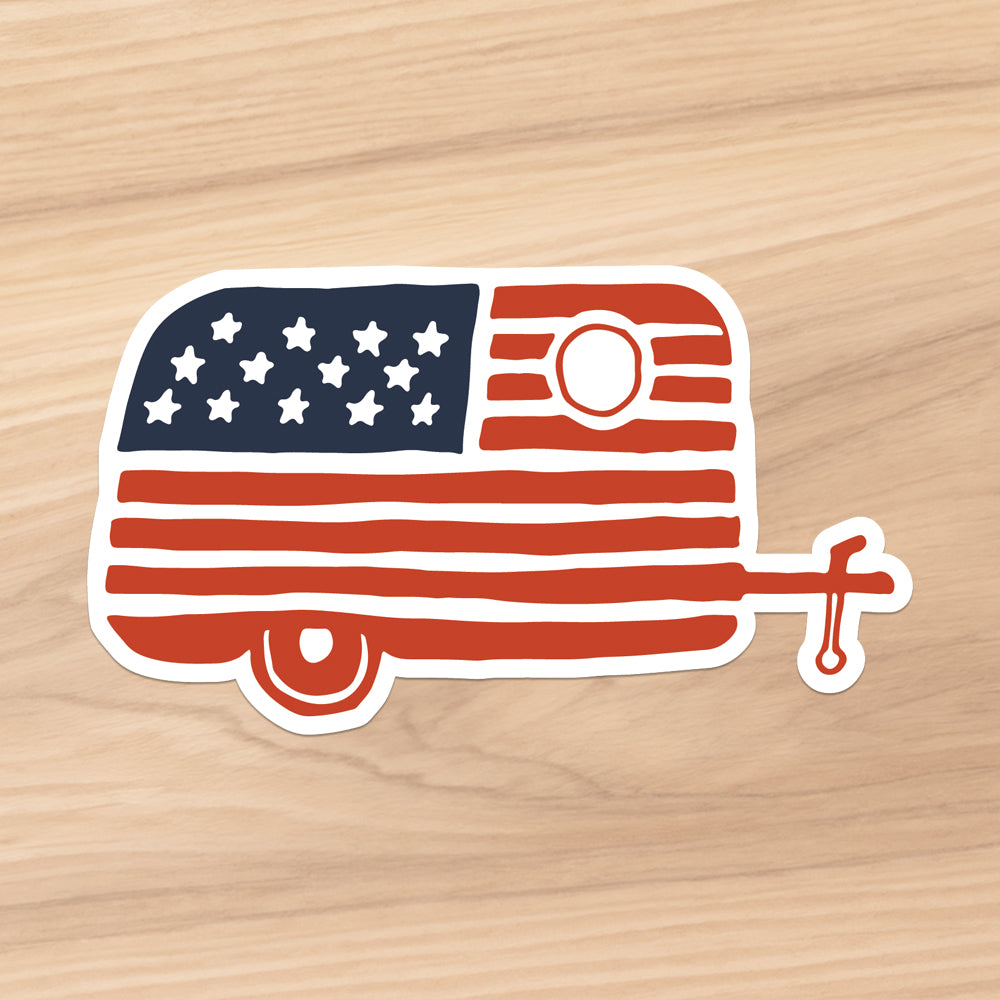 Patriotic Camping Trailer Sticker for Indoor or Outdoor Use